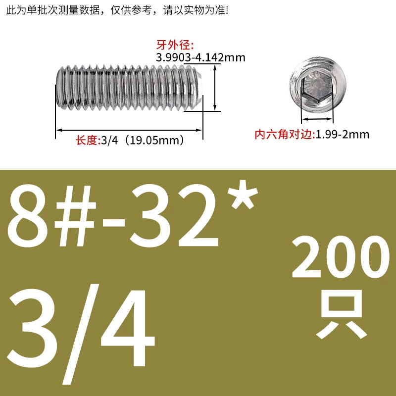 UNC/UNF Stainless Stee Set Screw Inch Headless Hex Socket Concave End Coarse/Fine Thread Screw