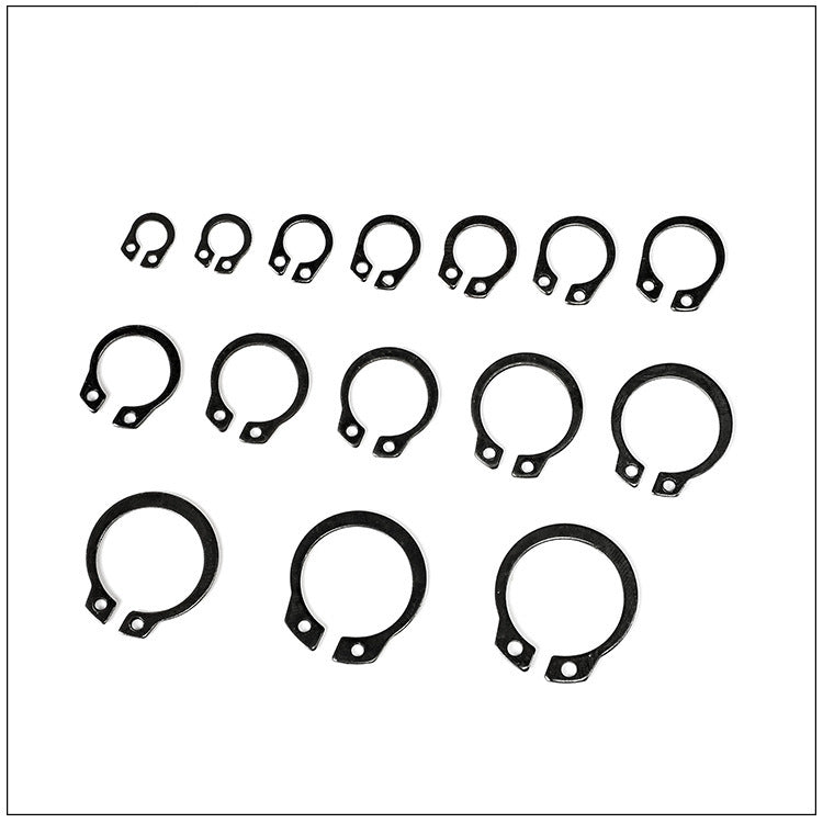 304 Stainless Steel C-Type Spring & Carbon Steel Black Shaft Retaining Ring - Elastic Black Outer Clasp Ring for Mechanical Equipment