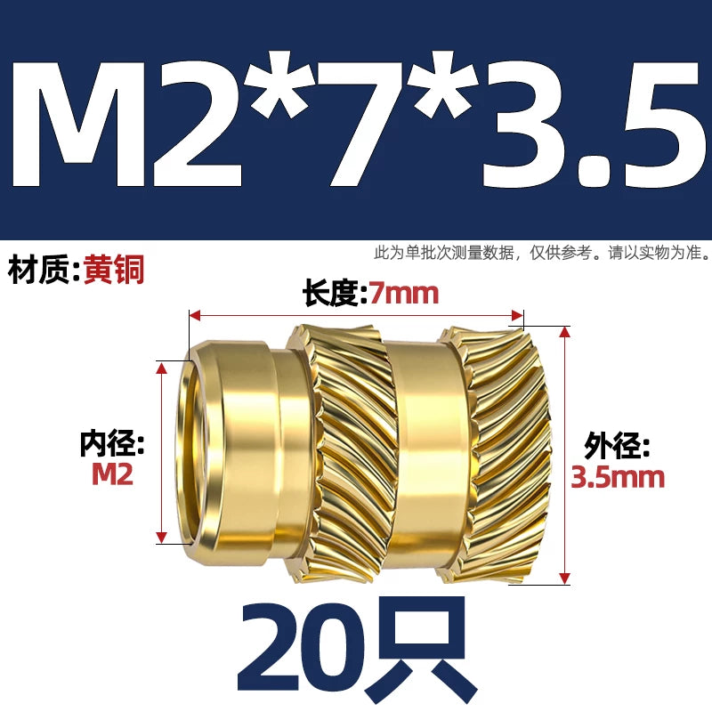 M1-M8 Knurled Brass Heat-Set Inserts - Slant Twill Threaded Nuts for Plastic Injection Molding 3D Printing