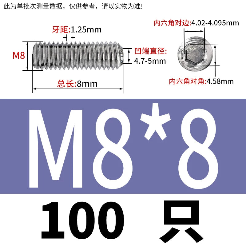 916K Headless Set Screw 304/316L Stainless Steel Hex Socket Knurled Concave End Threaded