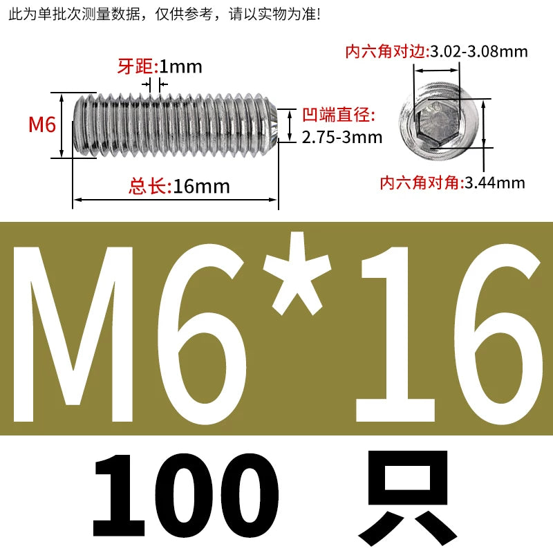 916K Headless Set Screw 304/316L Stainless Steel Hex Socket Knurled Concave End Threaded