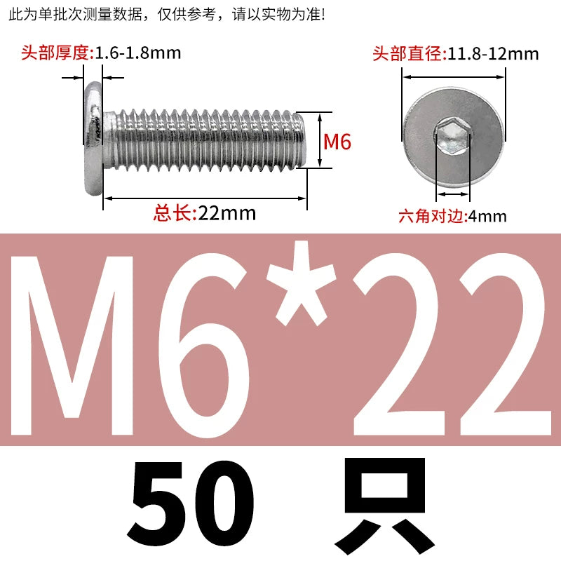 10.9 / 304 Stainless Steel Black Hex Screw CM Ultra-Thin Large Flat Head Low Profile C-Head Flat Shank M1.6-M12