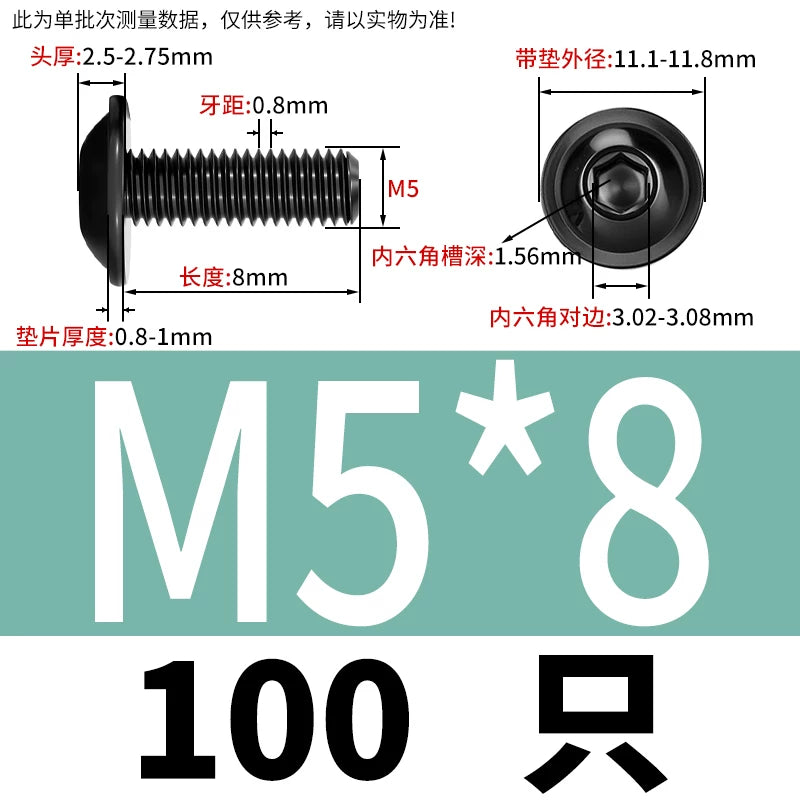 Black 304 Stainless Steel ISO7380.2 Screws | M2-M10 Semi-Round Head Hex Flange Machine Screws