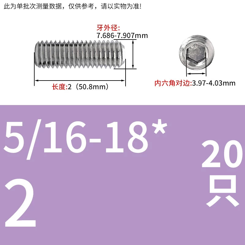 UNC/UNF Stainless Stee Set Screw Inch Headless Hex Socket Concave End Coarse/Fine Thread Screw