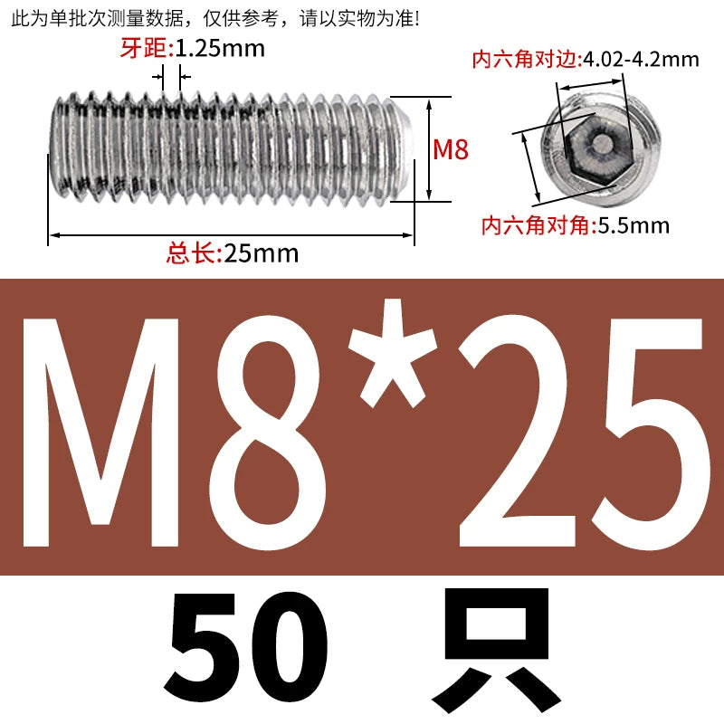 DIN913/GB77 M1.6-M20 Headless Set Screw 304 Stainless Steel Hex Socket Flat End Grub Screw