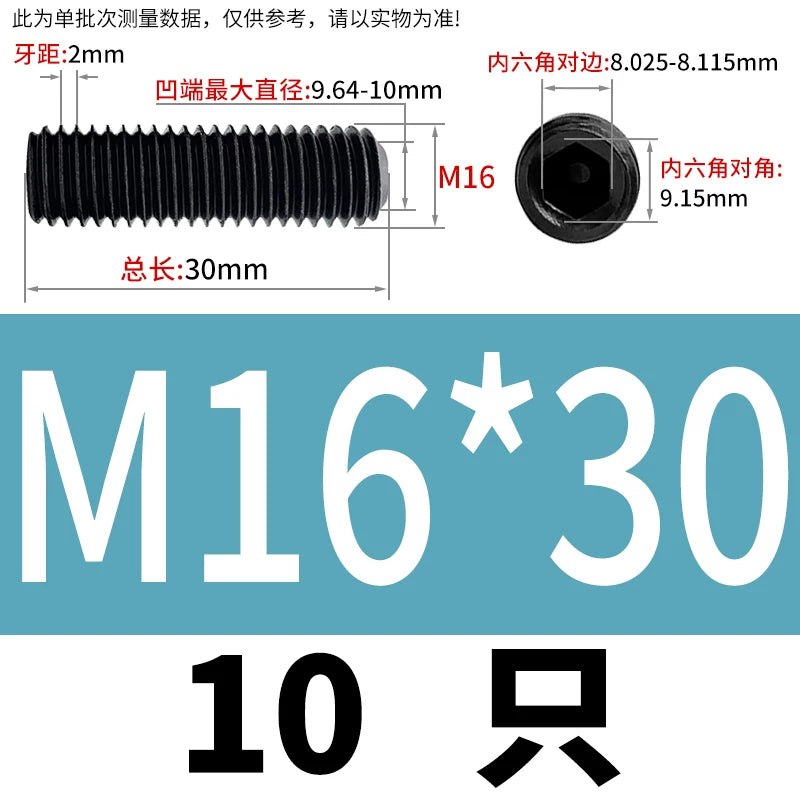 DIN916/GB80 M1.6-M24 Concave End Screw | 12.9 Grade Hex Socket Headless Industrial Set Screw