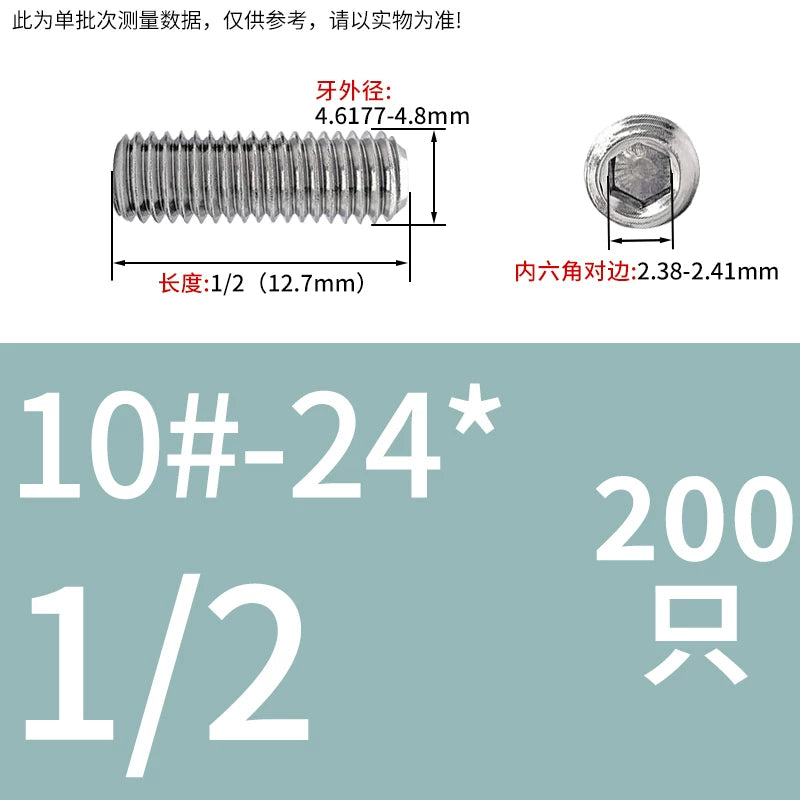 UNC/UNF Stainless Stee Set Screw Inch Headless Hex Socket Concave End Coarse/Fine Thread Screw