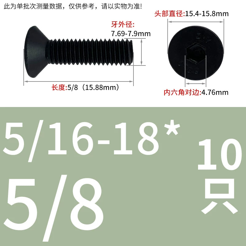 5/16-18 BSW 3/8-16 BSW Fastener 10.9 Grade Black Countersunk Head Hex Screw