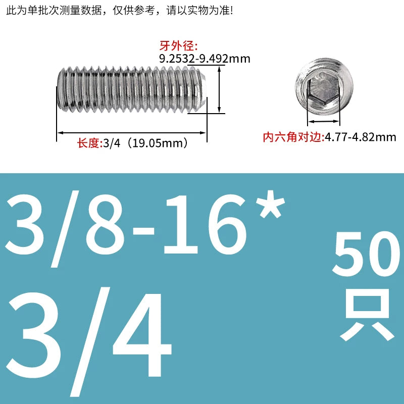 UNC/UNF Stainless Stee Set Screw Inch Headless Hex Socket Concave End Coarse/Fine Thread Screw