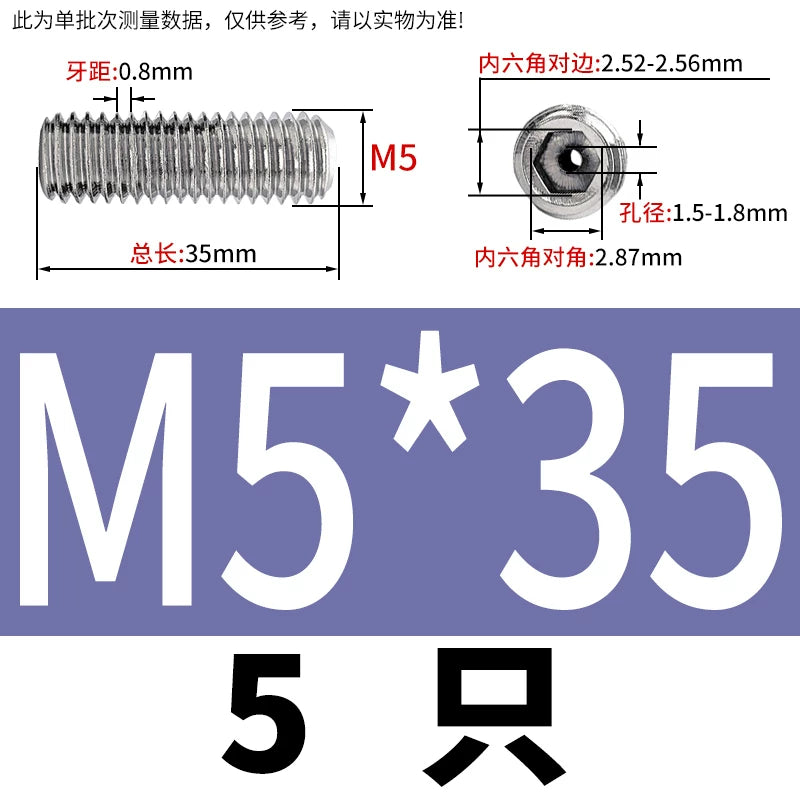 DIN913 Hex Socket Set Screw 304/316 Hollow Perforated Vacuum Exhaust Screw