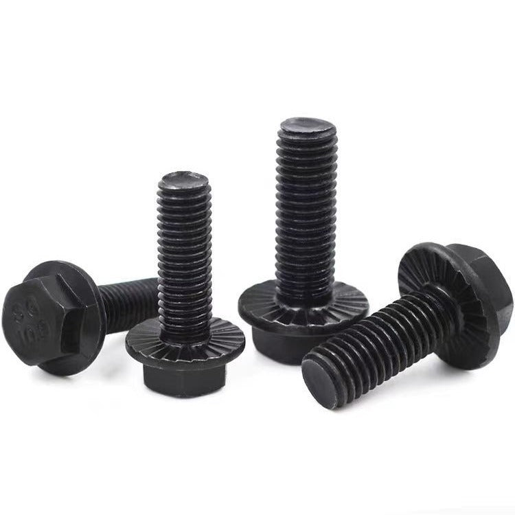 M6M8M10M12M14M16 10.9 grade toothed flange outer hexagon screw black with pad anti-skid hexagon bolt for Construction & Machinery