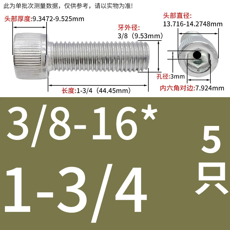 UNC/UNF 304 Stainless Steel Hollow Screw American Imperial Hex Cup Head Vacuum Exhaust Thread Fastener