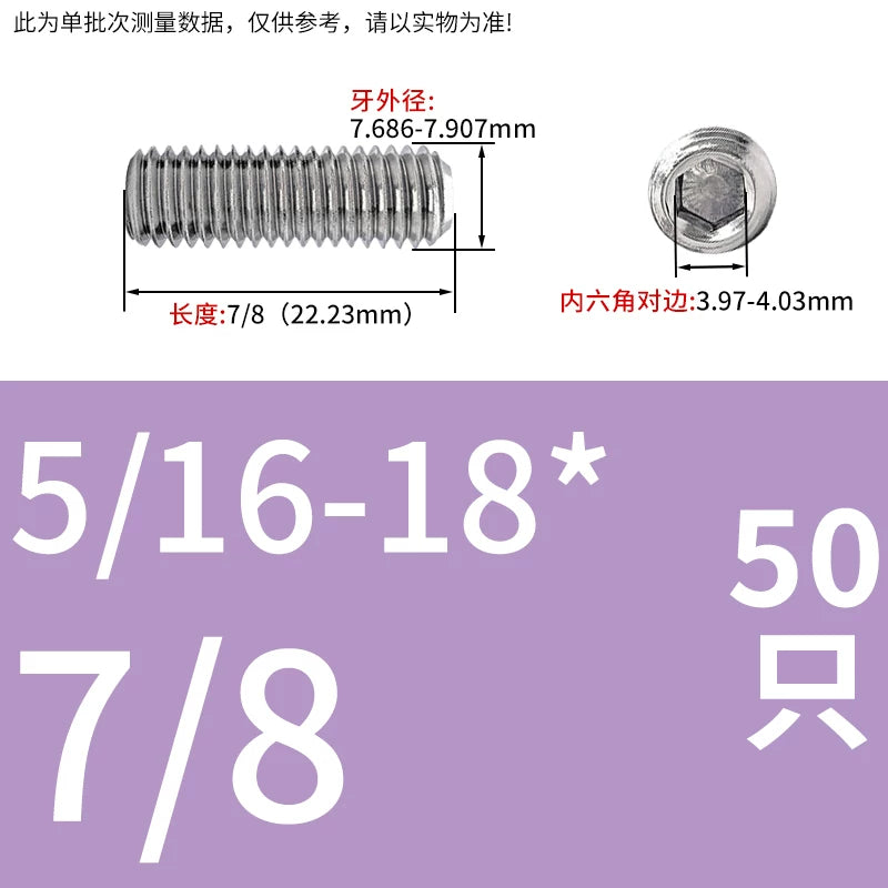 UNC/UNF Stainless Stee Set Screw Inch Headless Hex Socket Concave End Coarse/Fine Thread Screw