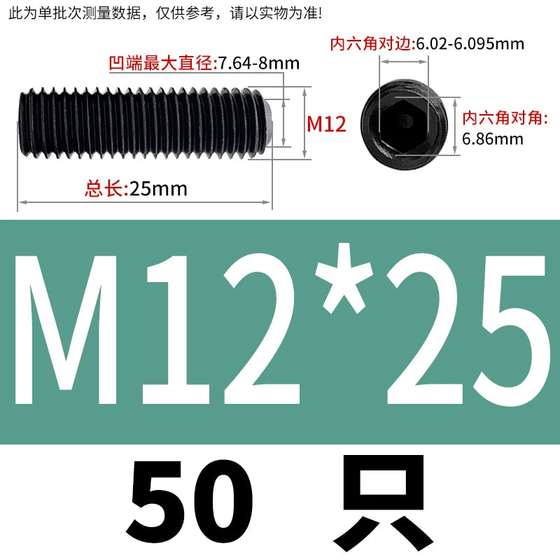 DIN916/GB80 M1.6-M24 Concave End Screw | 12.9 Grade Hex Socket Headless Industrial Set Screw