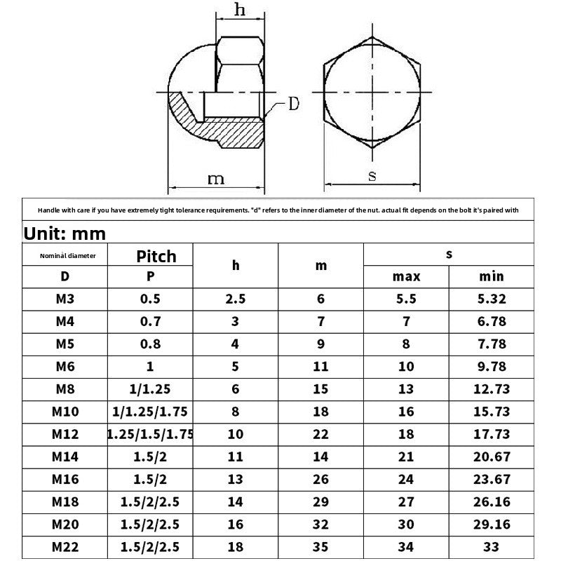 M8M10M12 304 stainless steel black nut 201 semi-round head cover nut manufacturer spherical integrated cover nut