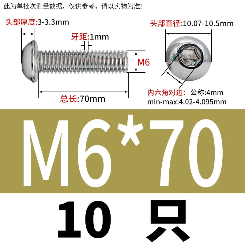 ISO7380 304 Stainless Steel Round Cup Mushroom Head Screw Hex Socket Full/Half Thread Extension Screw