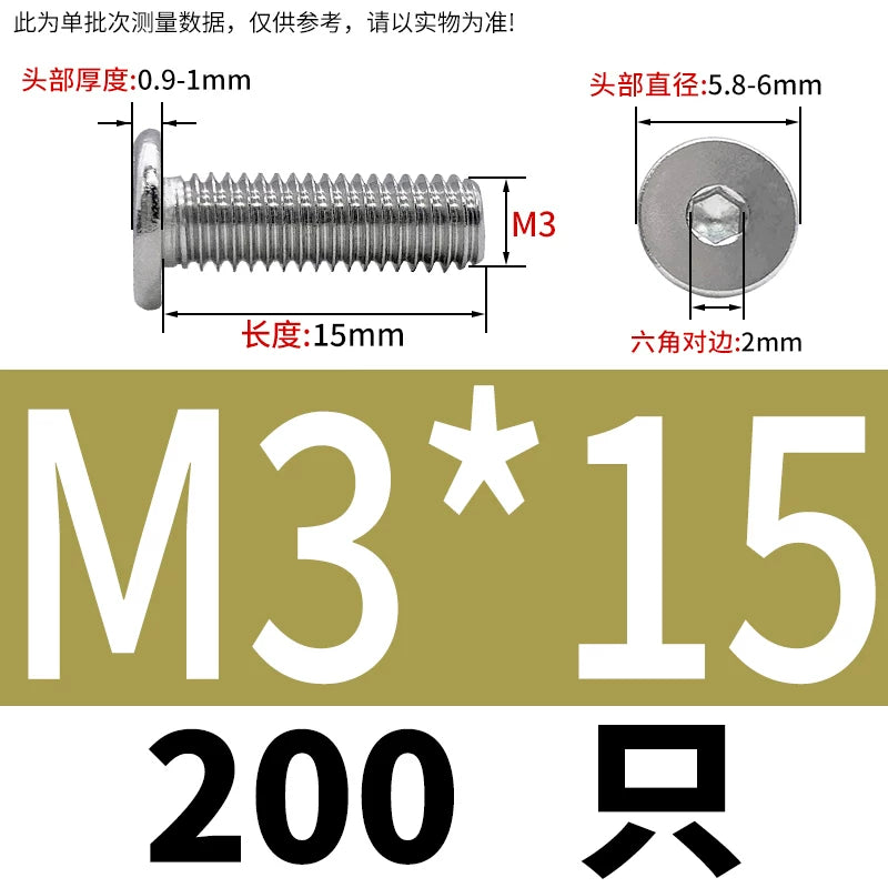 10.9 / 304 Stainless Steel Black Hex Screw CM Ultra-Thin Large Flat Head Low Profile C-Head Flat Shank M1.6-M12