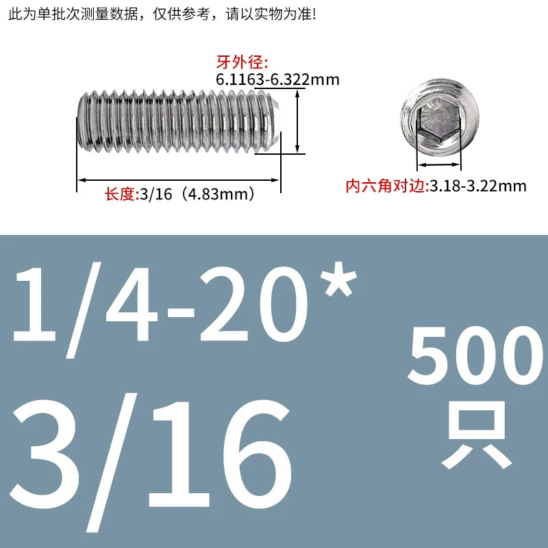 UNC/UNF Stainless Stee Set Screw Inch Headless Hex Socket Concave End Coarse/Fine Thread Screw