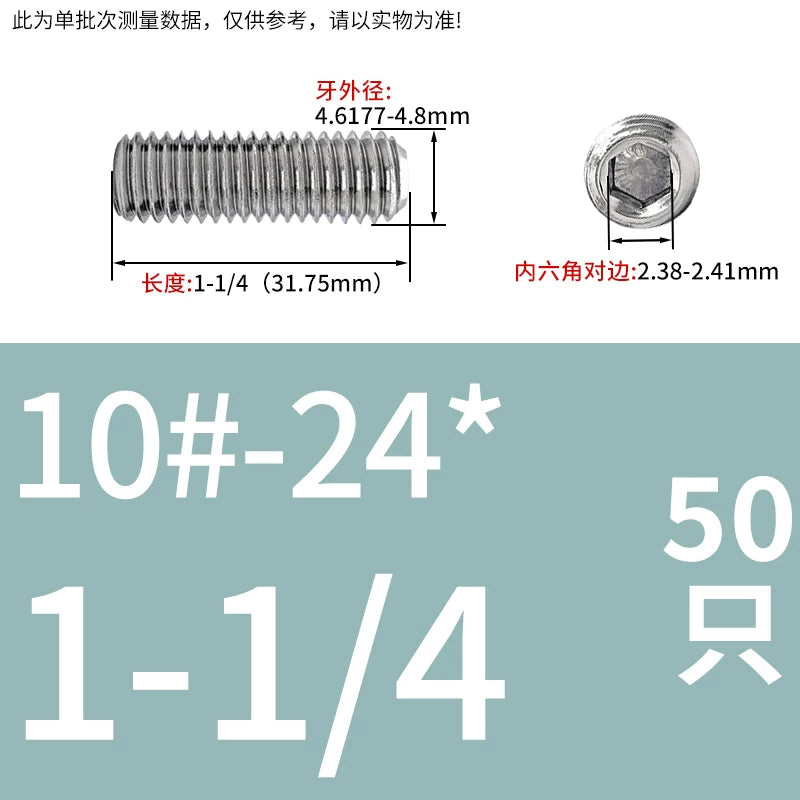 UNC/UNF Stainless Stee Set Screw Inch Headless Hex Socket Concave End Coarse/Fine Thread Screw
