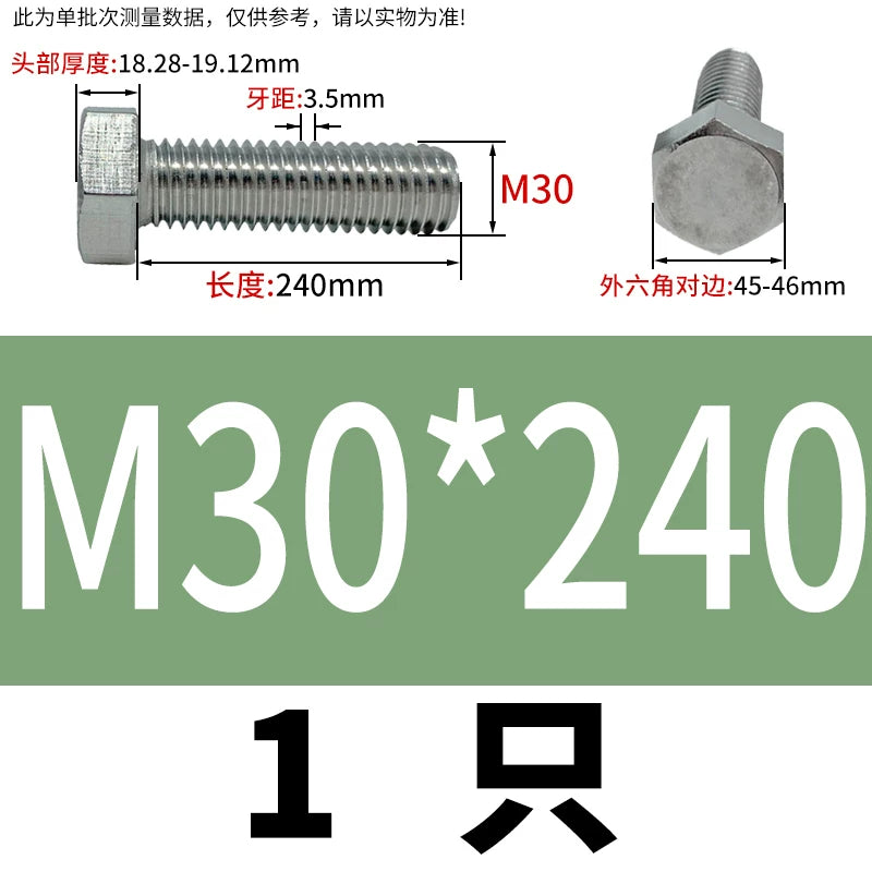 DIN933 M20-M30 316 Stainless Steel Hex Head Bolt Marine Industrial Outdoor Outer Hexagon Screw