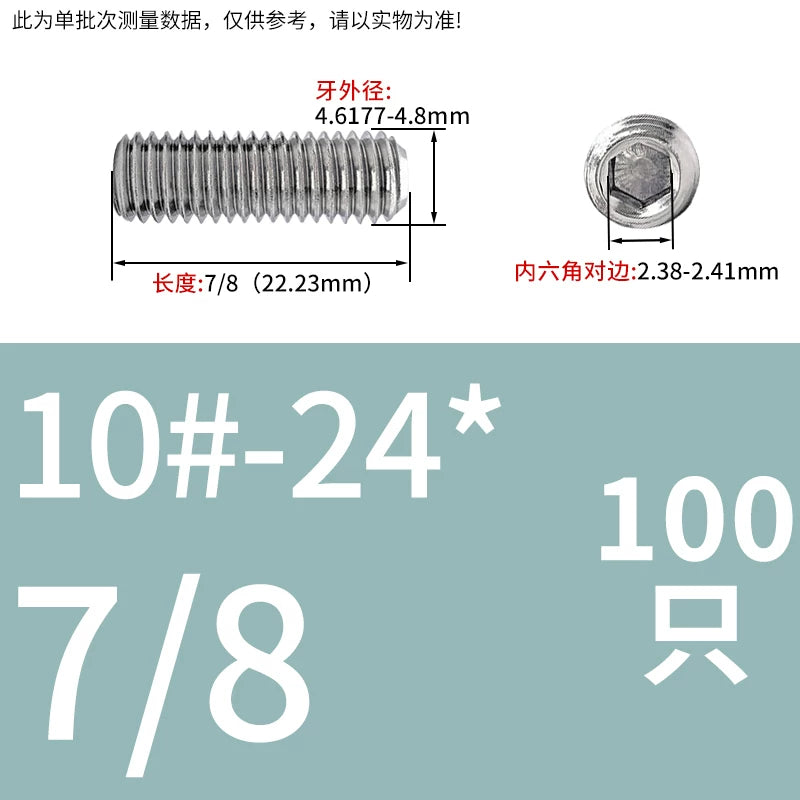 UNC/UNF Stainless Stee Set Screw Inch Headless Hex Socket Concave End Coarse/Fine Thread Screw