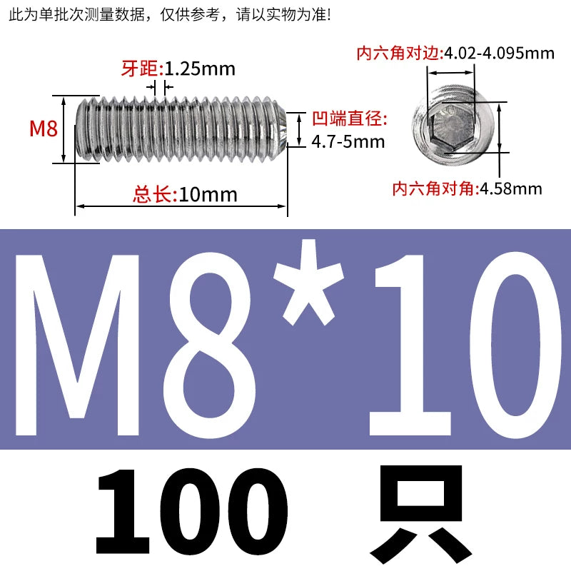 916K Headless Set Screw 304/316L Stainless Steel Hex Socket Knurled Concave End Threaded