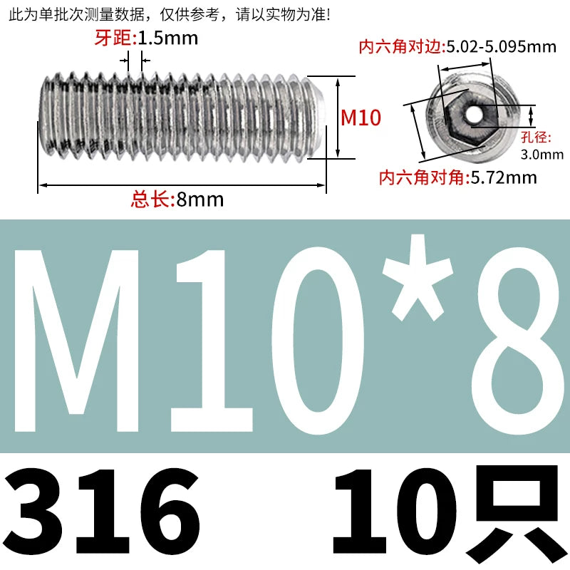 DIN913 Hex Socket Set Screw 304/316 Hollow Perforated Vacuum Exhaust Screw