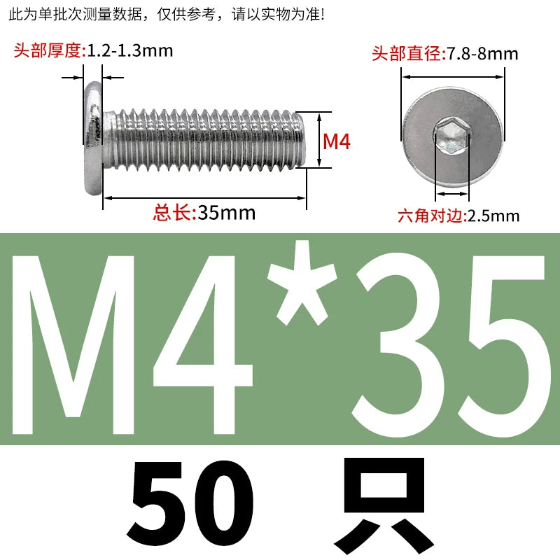 10.9 / 304 Stainless Steel Black Hex Screw CM Ultra-Thin Large Flat Head Low Profile C-Head Flat Shank M1.6-M12