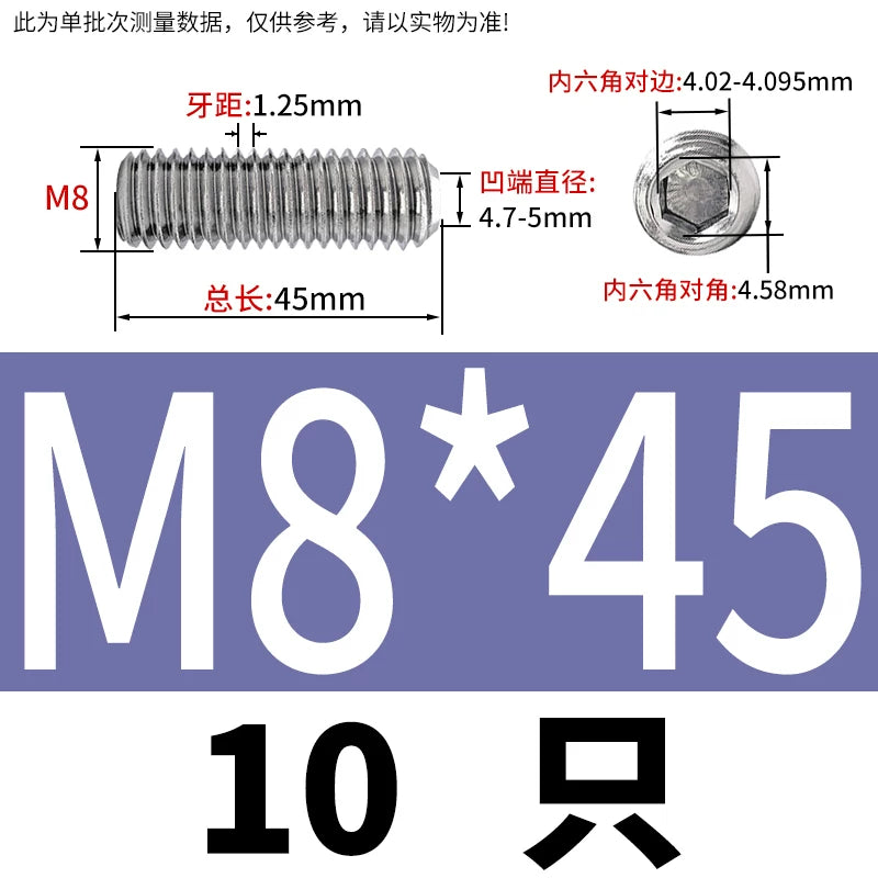DIN916/GB80 M1.6-16 304/316 Stainless Steel Setting Screw | Concave End Headless Machine Screw Top Wire Stop Nail