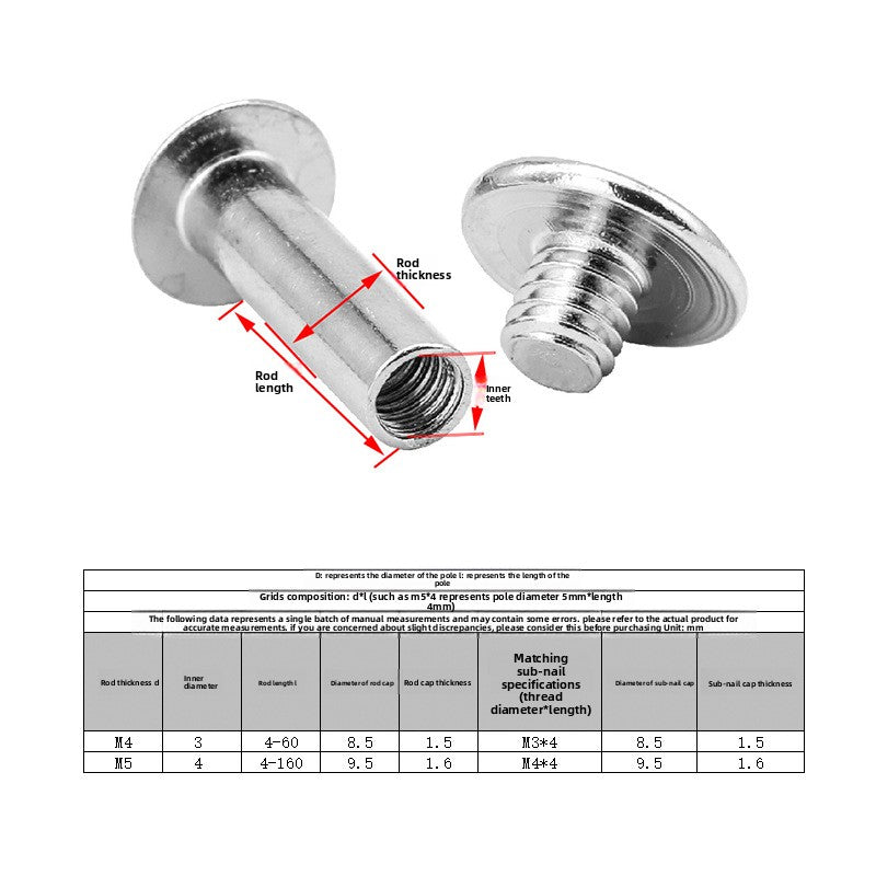 Carbon steel nickel plated mother and child rivets fixed letter screws pair lock ledger album binder screws mother and child screws  for Ledger Album Book Binder