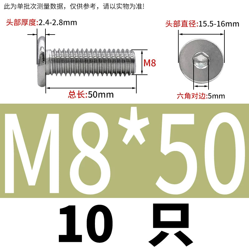 10.9 / 304 Stainless Steel Black Hex Screw CM Ultra-Thin Large Flat Head Low Profile C-Head Flat Shank M1.6-M12