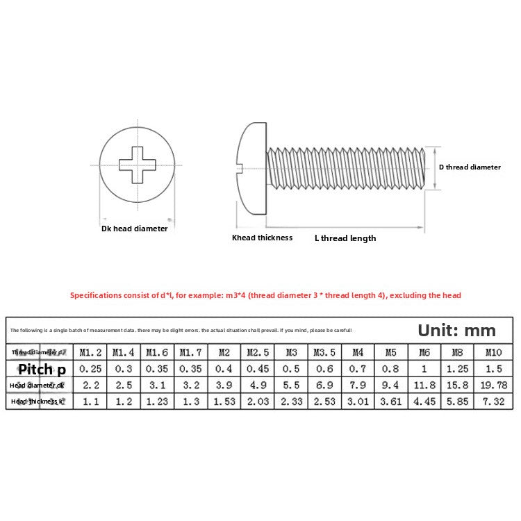 M2 M2.5 M3 NP Cross Round/Pan Head Machine Tooth Precision Electronic Small Screws for Electronic Device DIY Precision Hardware Assembly