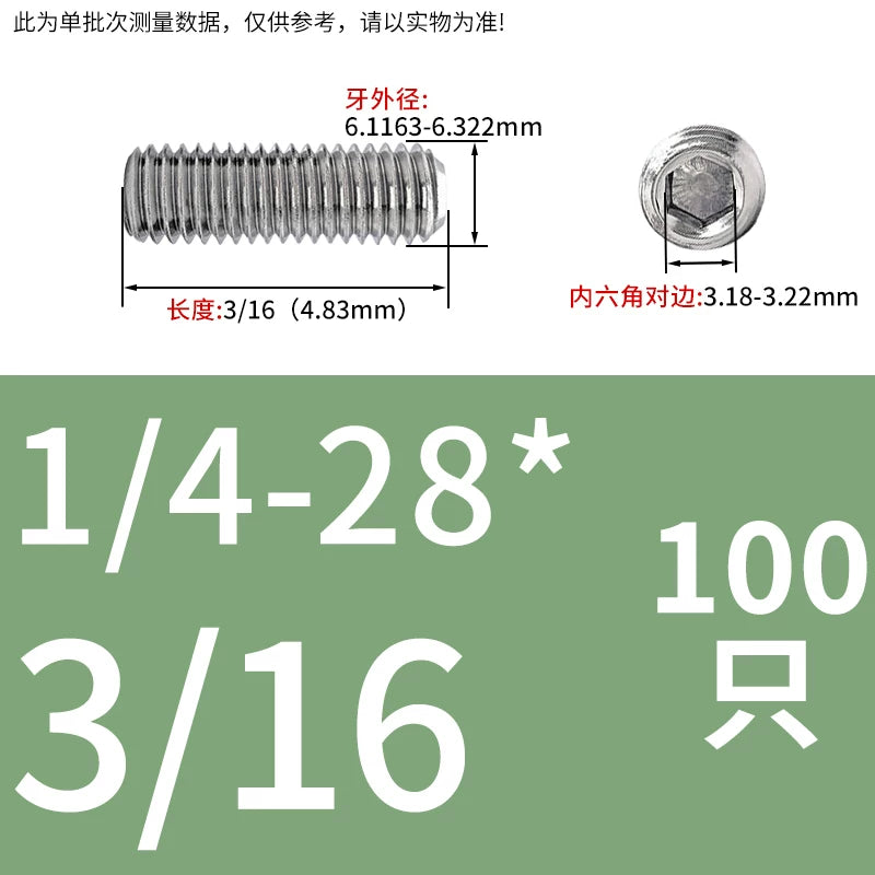 UNC/UNF Stainless Stee Set Screw Inch Headless Hex Socket Concave End Coarse/Fine Thread Screw