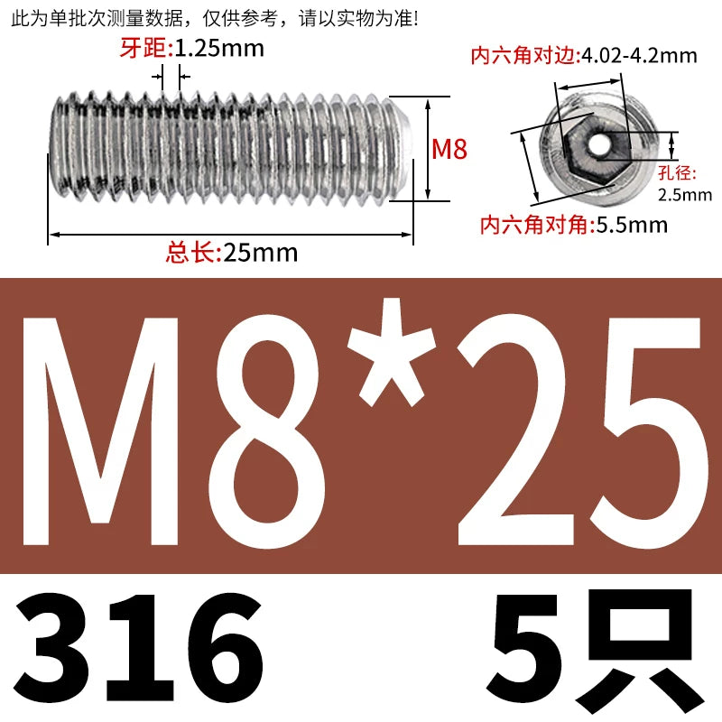 DIN913 Hex Socket Set Screw 304/316 Hollow Perforated Vacuum Exhaust Screw
