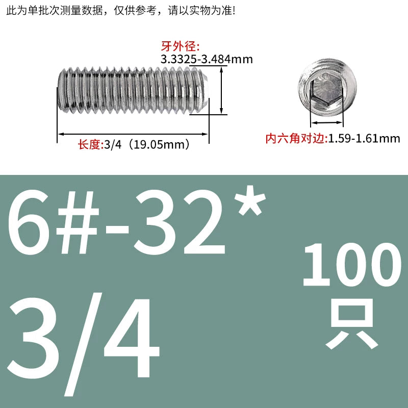 UNC/UNF Stainless Stee Set Screw Inch Headless Hex Socket Concave End Coarse/Fine Thread Screw