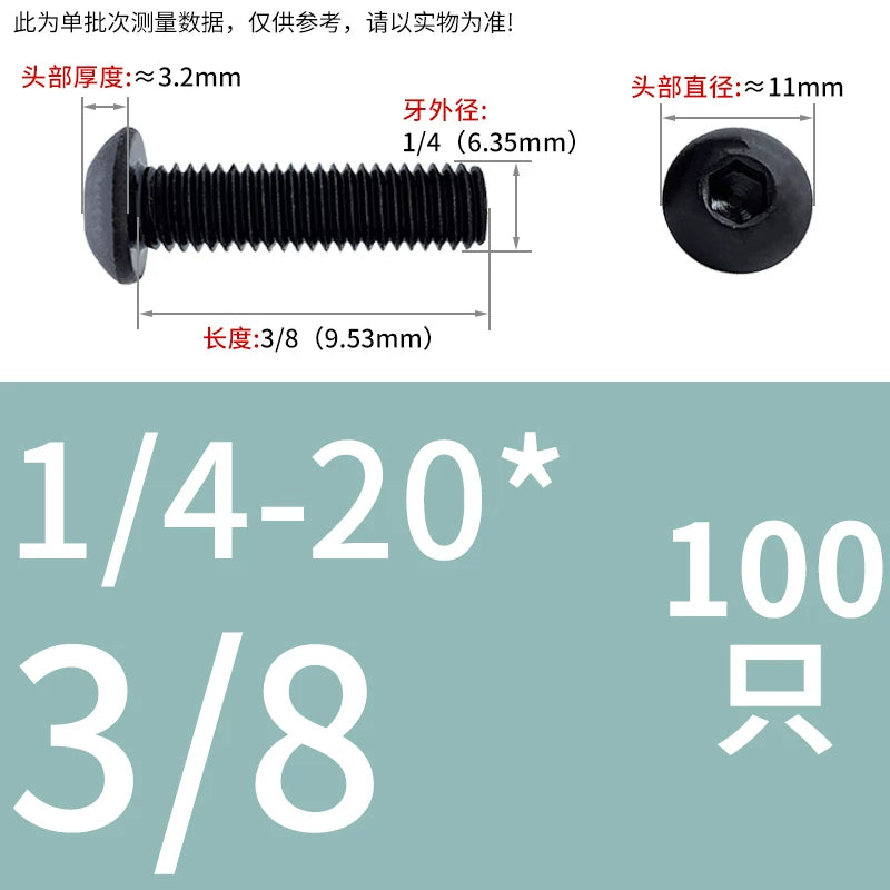Grade 10.9 Black Oxide Round Cup Mushroom Head Hexagon Screws | BSW Imperial Sizes 3/16-24, 1/4-20 | High-Strength Fasteners