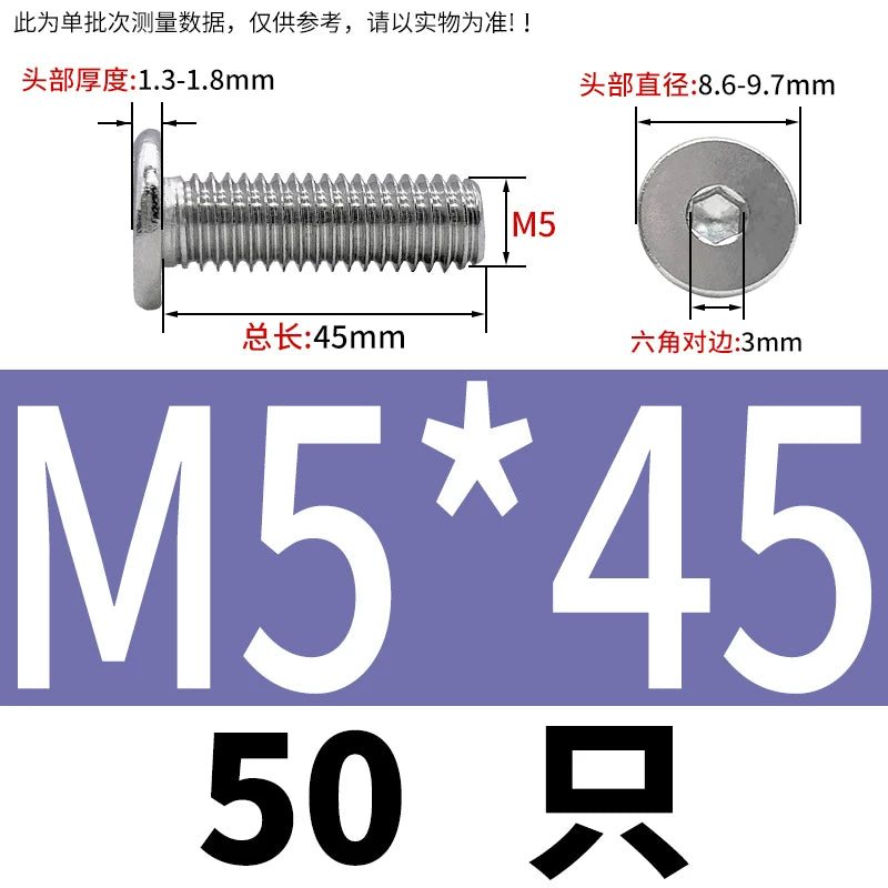 10.9 / 304 Stainless Steel Black Hex Screw CM Ultra-Thin Large Flat Head Low Profile C-Head Flat Shank M1.6-M12