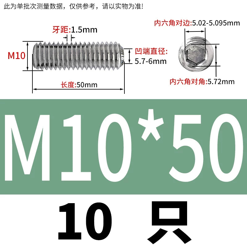 916K Headless Set Screw 304/316L Stainless Steel Hex Socket Knurled Concave End Threaded