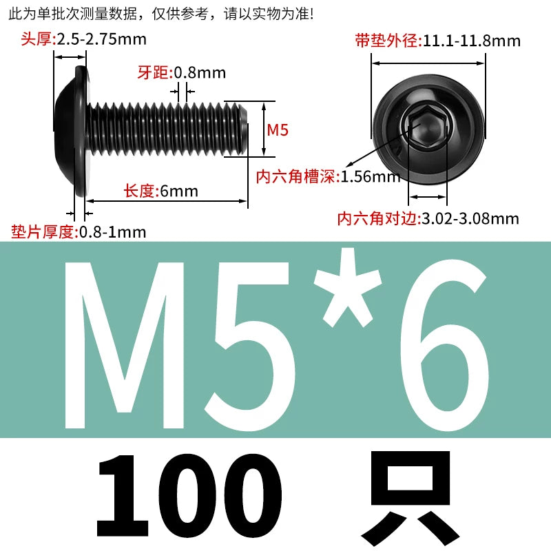 Black 304 Stainless Steel ISO7380.2 Screws | M2-M10 Semi-Round Head Hex Flange Machine Screws