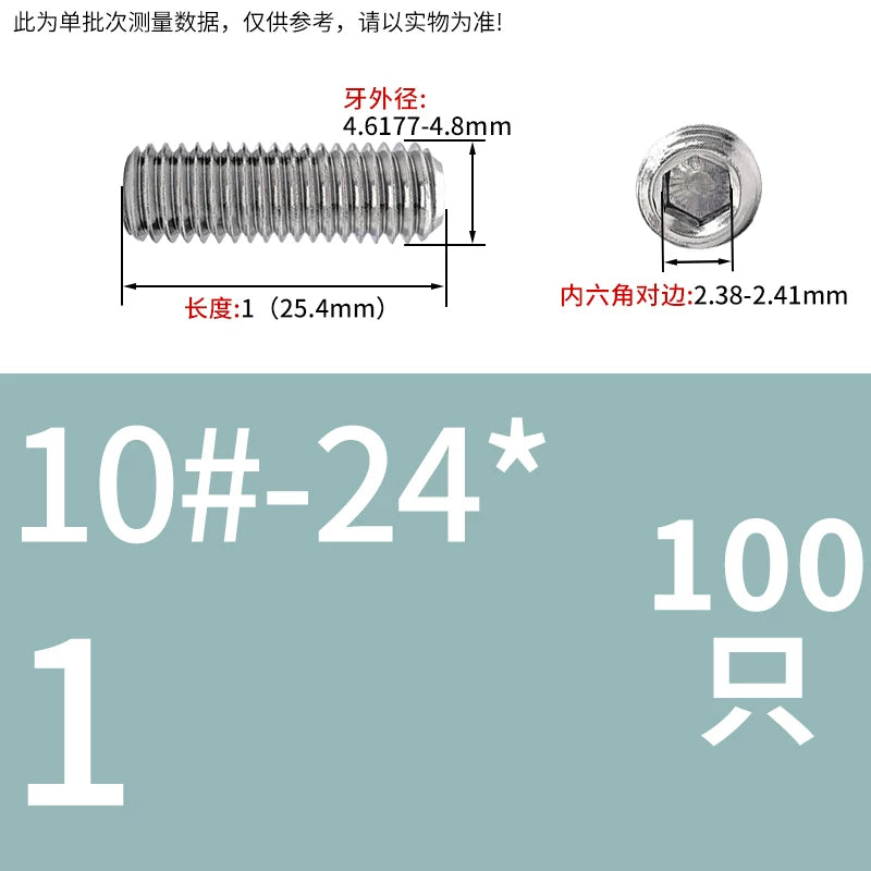 UNC/UNF Stainless Stee Set Screw Inch Headless Hex Socket Concave End Coarse/Fine Thread Screw