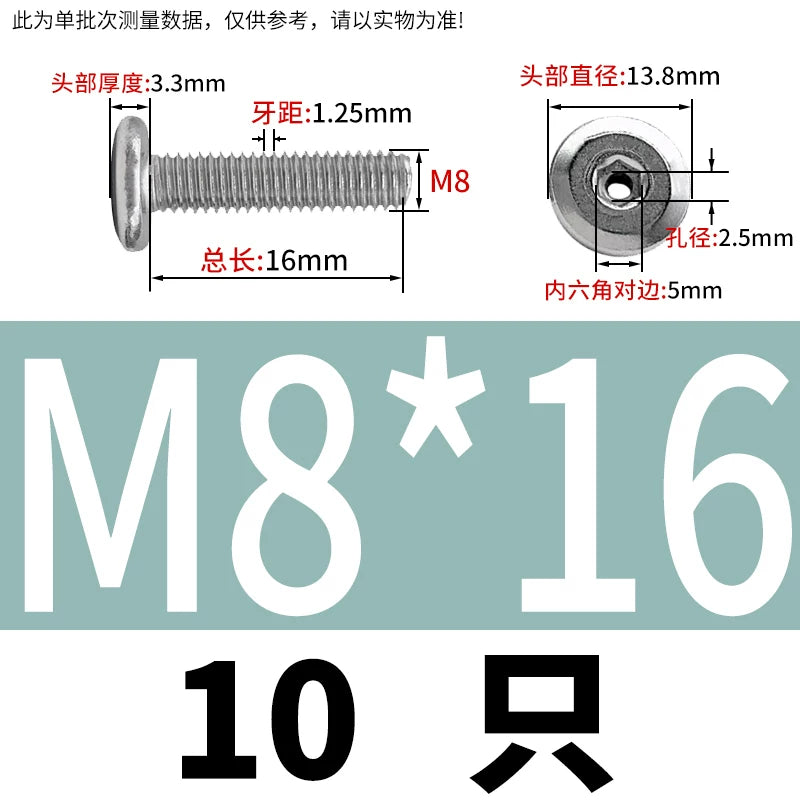 Thin Head Hex Socket Hollow Screws with Chamfered Edge, 304 Stainless Steel Vented Bolts