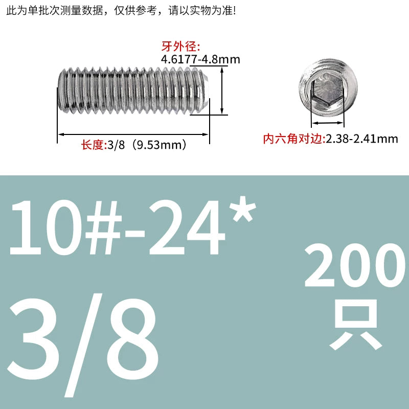 UNC/UNF Stainless Stee Set Screw Inch Headless Hex Socket Concave End Coarse/Fine Thread Screw