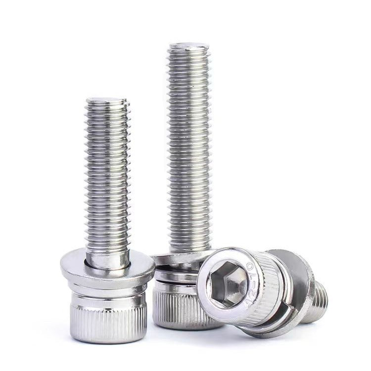 Grade 12.9 high-strength nickel-plated inner hexagon three-combination screw cylindrical head inner hexagon cup head bolt elastic flat pad group for Industrial Machinery