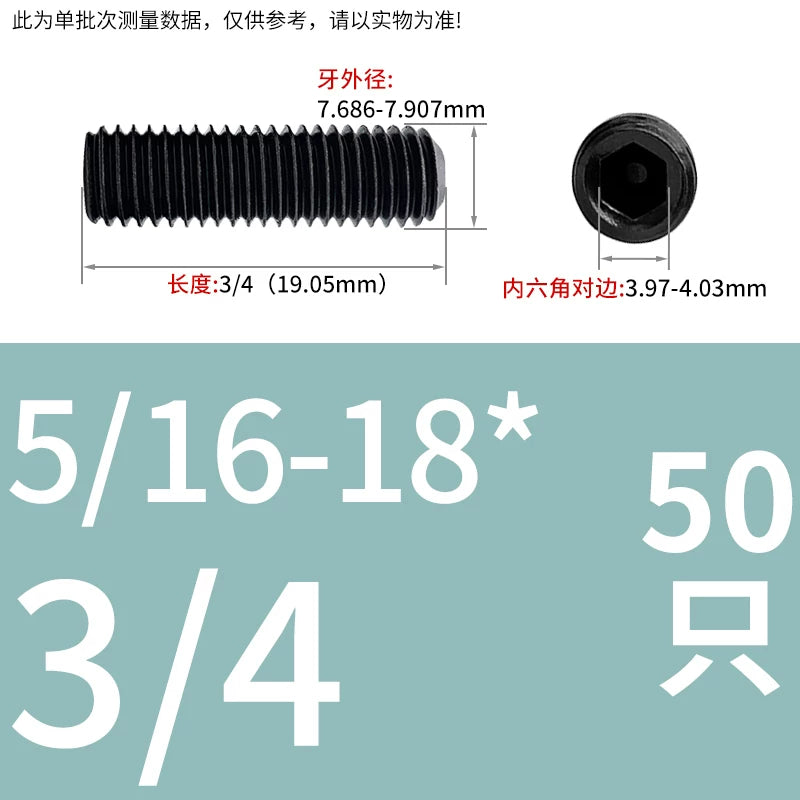 2 #-3/4UNC/UNF Grade 12.9 Screw Imperial Concave End Hex Headless Machine Rice Stop Screw
