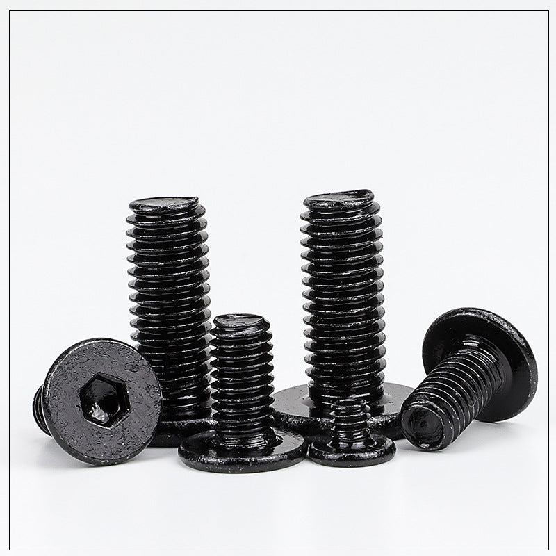 M2M5M6 Carbon Steel Black Zinc Plated Thin Flat Head Hexagon Screws Large Flat Head Hexagon Screws Flat Head Bolts  for Construction & Home Renovation