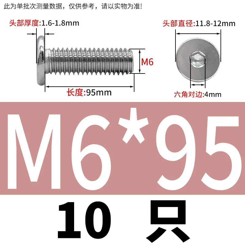 10.9 / 304 Stainless Steel Black Hex Screw CM Ultra-Thin Large Flat Head Low Profile C-Head Flat Shank M1.6-M12