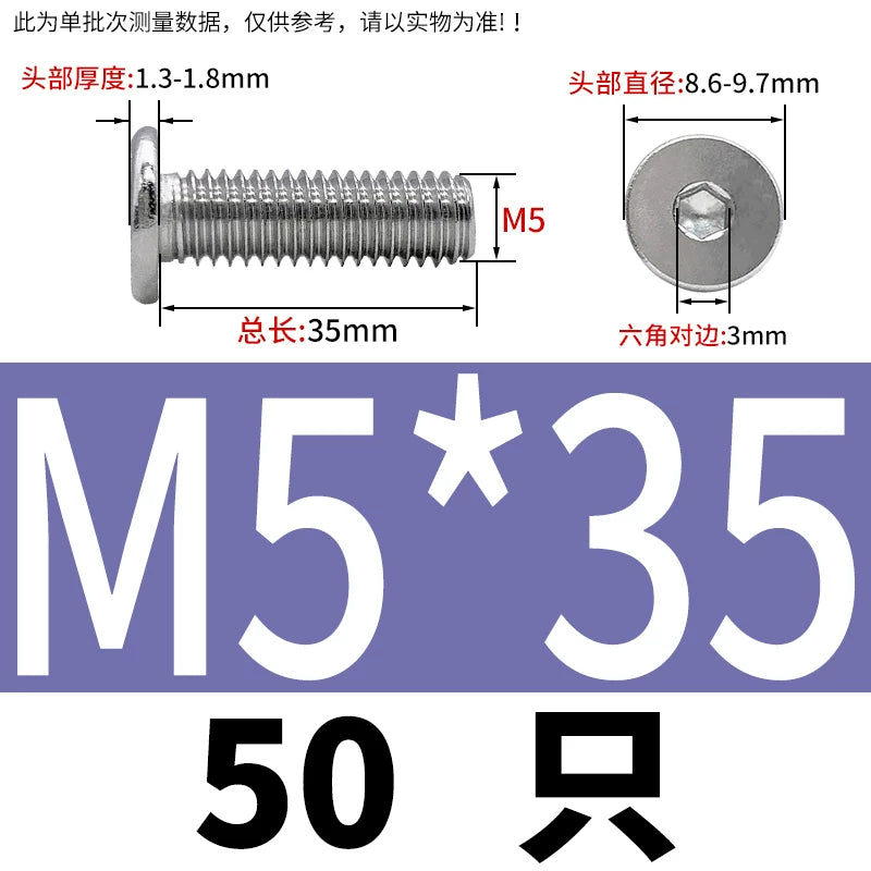 10.9 / 304 Stainless Steel Black Hex Screw CM Ultra-Thin Large Flat Head Low Profile C-Head Flat Shank M1.6-M12