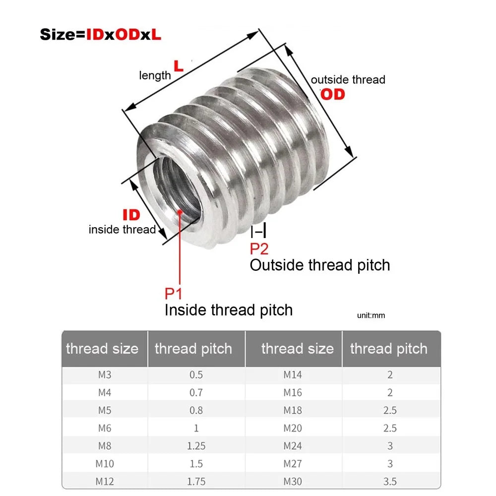 1/5pcs 304 Stainless Steel Thread Adapter Male to Male M2 M2.5 to M16 Inside And Outside Thread Insert Nut Transfer Screw Sheath