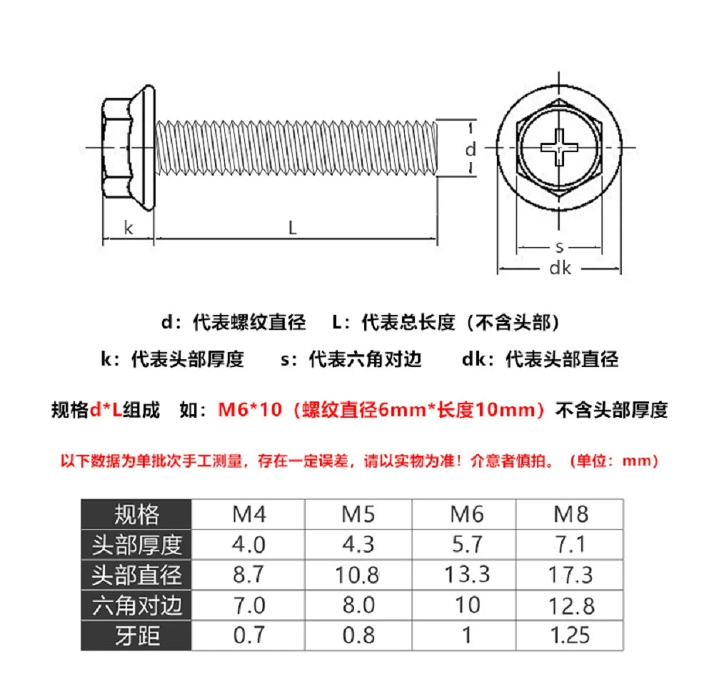 10-20pcs Phillips Flange Bolt M4 M5 M6 Cross Hex Head Phillips Screws Hexagon Flange Bolts 304 Stainless Steel