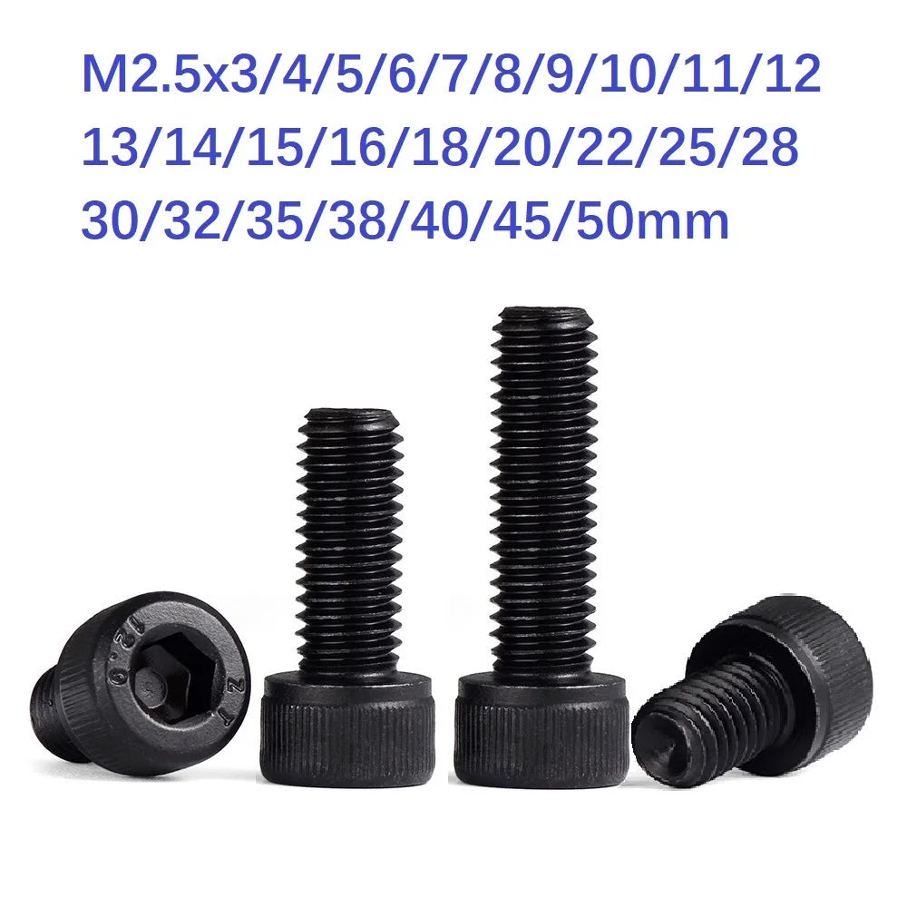 50/1000pcs DIN912 M2.5*3/4/5/6/7/8/9/10/12/14/16/18/20 Grade 12.9 Black Alloy Steel Hex Socket Head Cap Metric Bike Screw